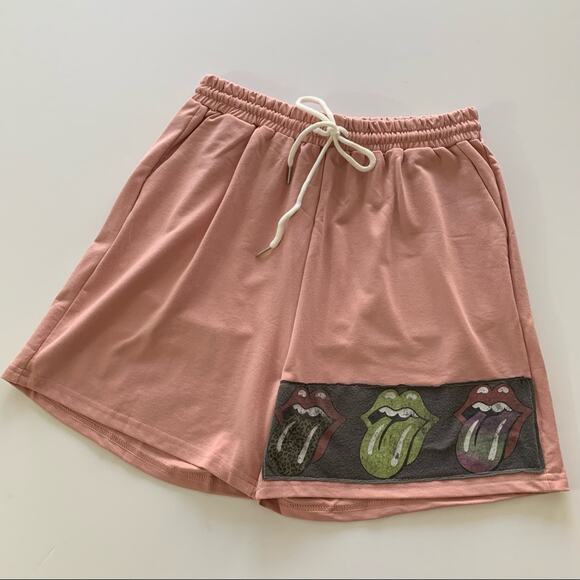 Via Penny Lane Reworked Apparel | The Rolling Stones Pink Graphic Shorts Large - Picture 10 of 10